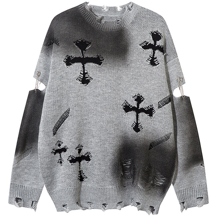 grey and black cross knit jumper