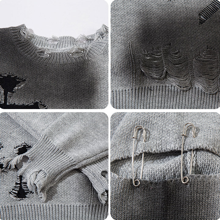 high street distressed cross sweater