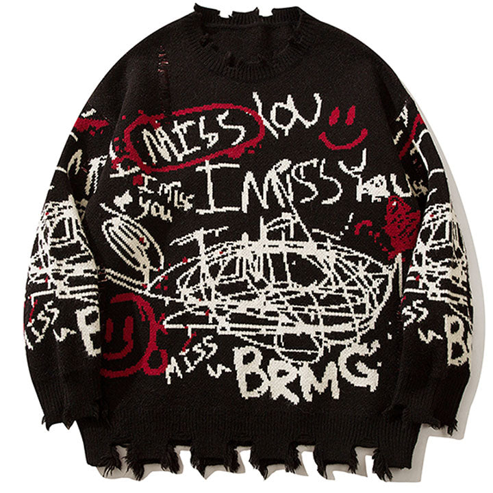 ripped knit sweater abstract graffiti