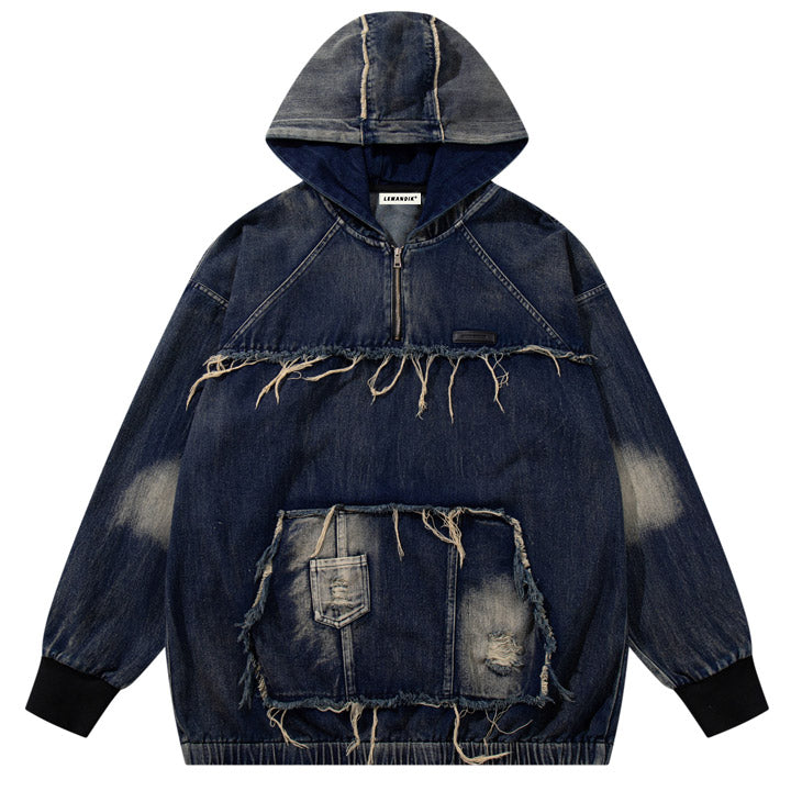 Oversize denim quarter zip hoodie