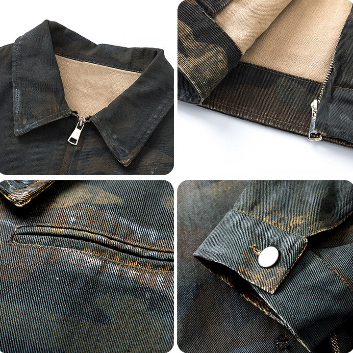 LEMANDIK® Acid Washed Camo Denim Jacket