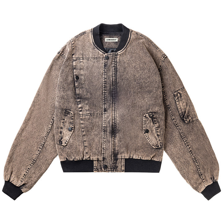 LEMANDIK® Struture Acid Wash Denim Jacket