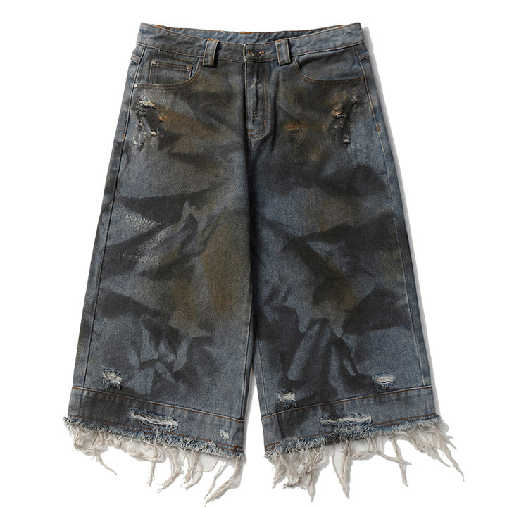 LEMANDIK® Vintage Ripped Ausgefranste Denim Shorts
