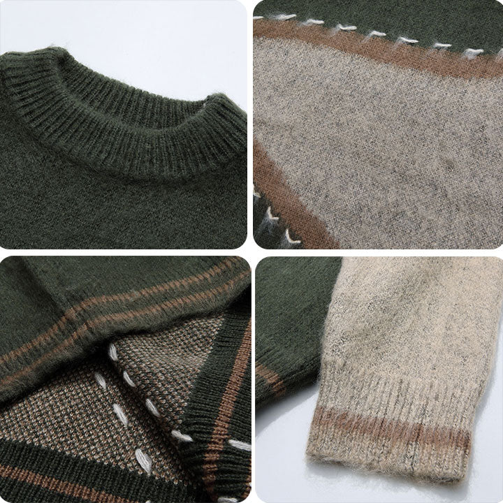 LEMANDIK® Warm Patchwork Sweater Color Block
