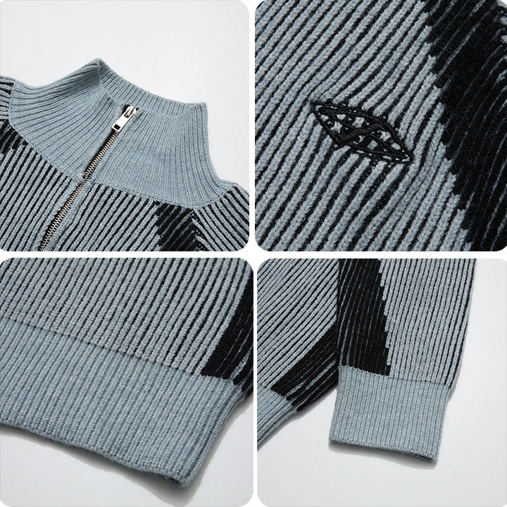 LEMANDIK® Chunky Striped Knit Cardigan Sweater