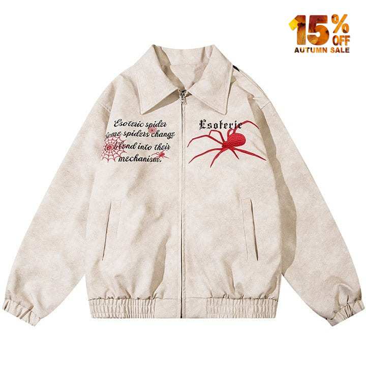 lapel leather jacket embroidery spider