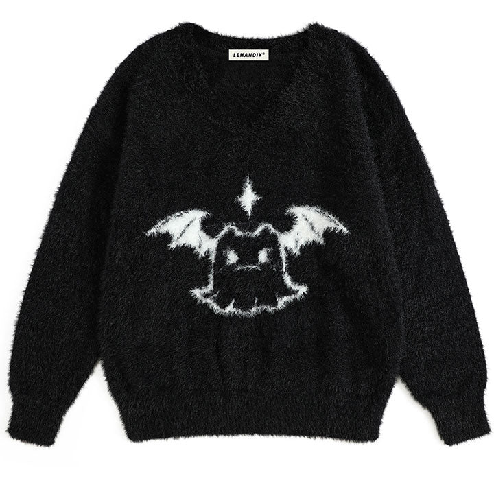 mohair sweater with devil ghost pattern