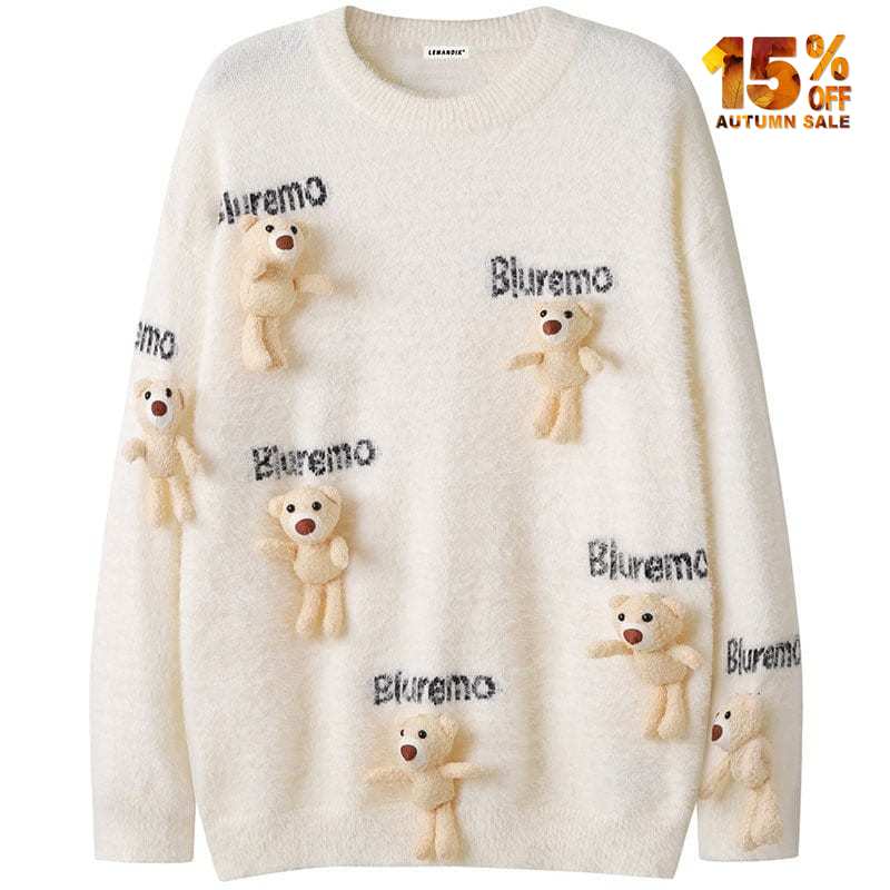 apricot mohair sweater with 3d bear