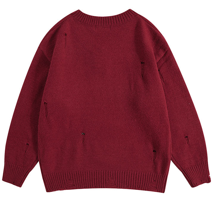 ripped jacquard sweater cute devil bat