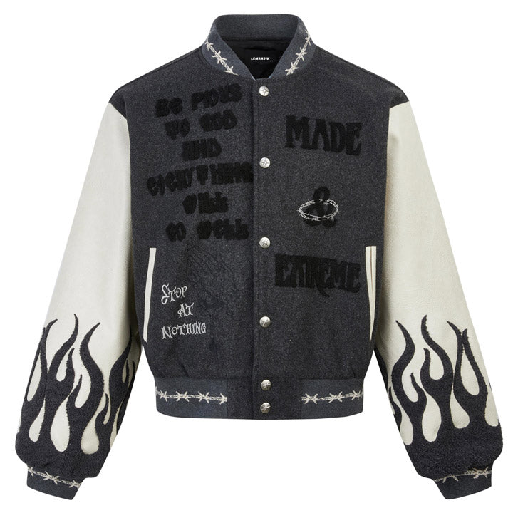 flame varsity jacket embroidery letter