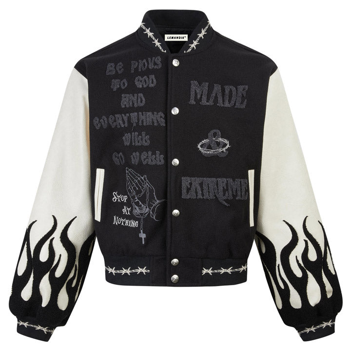 varsity jacket with pray pattern