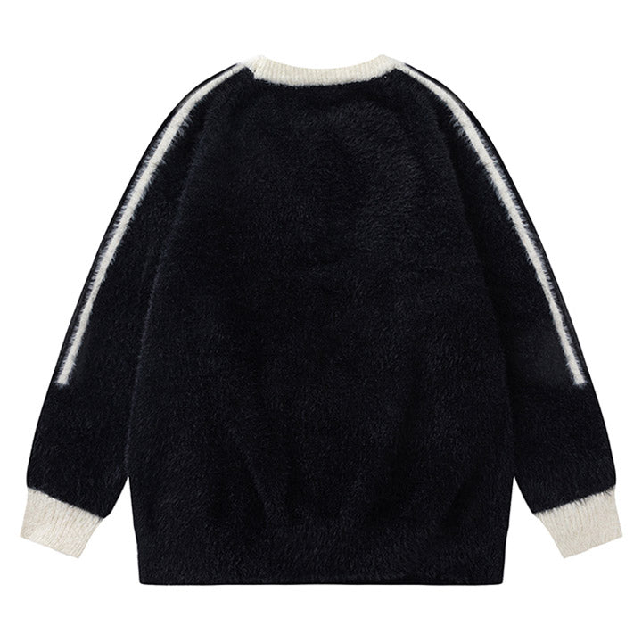 black sweater with white side stripe