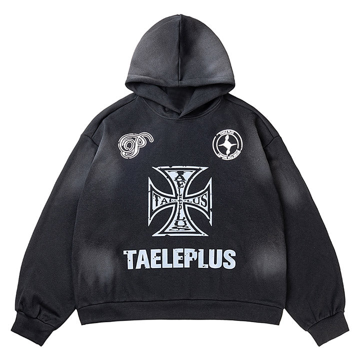 LEMANDIK® Oversize Hoodie Gothic Cross Print