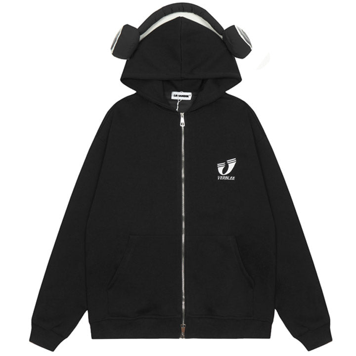 zipper hoodie with detachable headphone