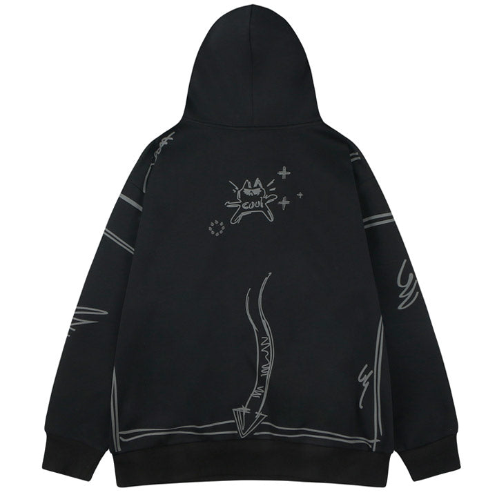 LEMANDIK® Lustiger Graffiti-Fleece-Kapuzenpullover mit Ohr