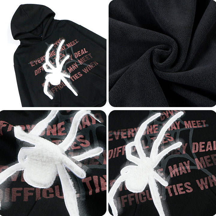 fleece hoodie spider web and letter