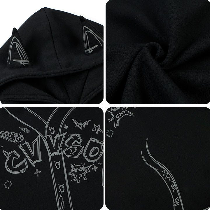 LEMANDIK® Lustiger Graffiti-Fleece-Kapuzenpullover mit Ohr