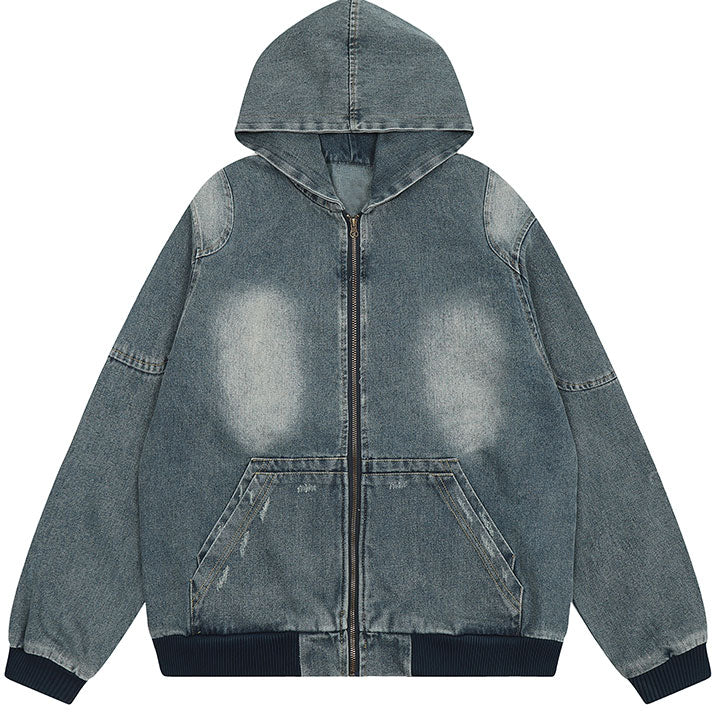 LEMANDIK® Vintage Washed Denim Hooded Jacket