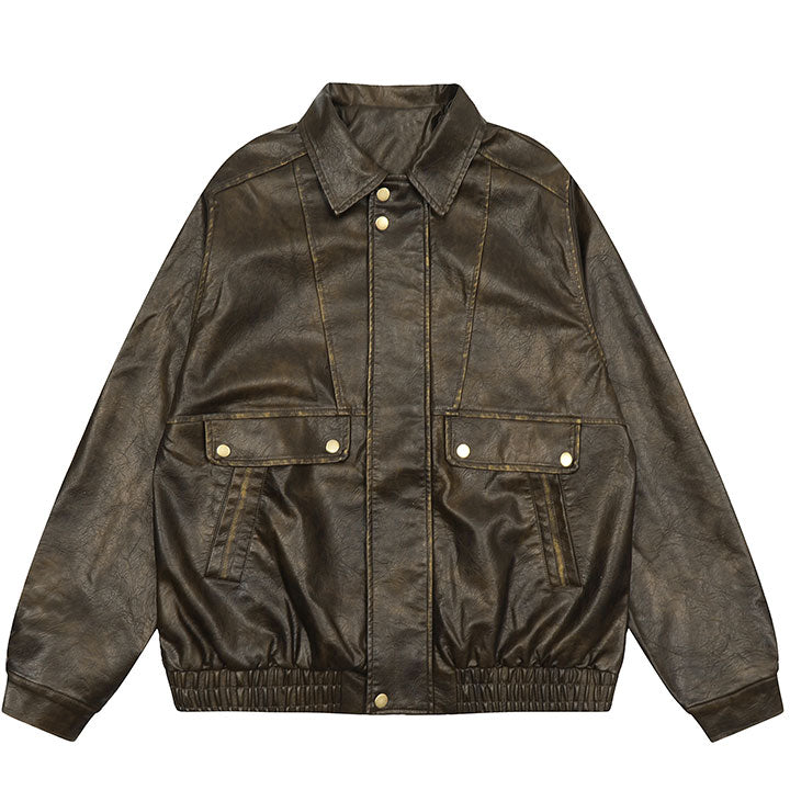 Lapel PU Leather Jacket