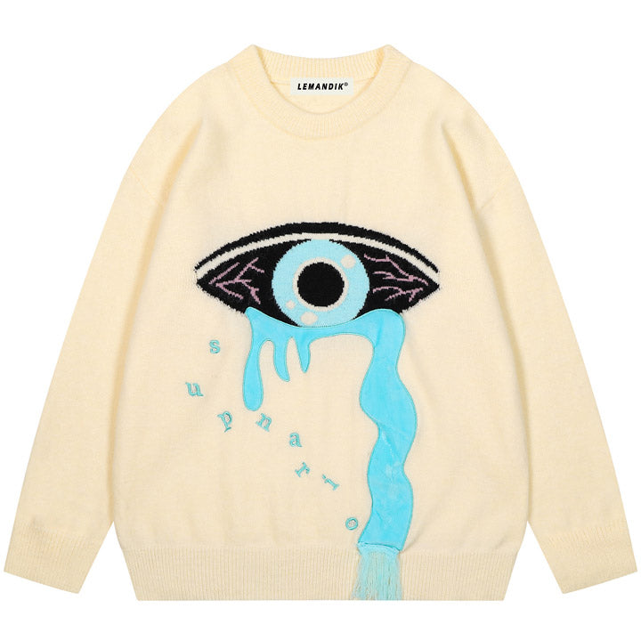 graphic knitted sweater tear eyes