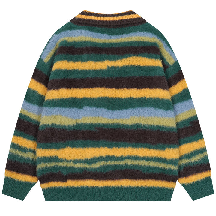 oversize stripe sweater flocked badge