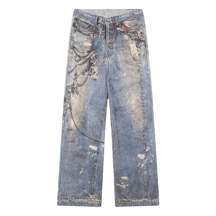 street style graffiti jeans with chains