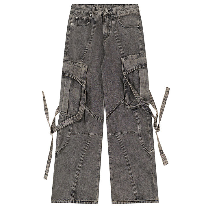 distressed washed cargo jeans