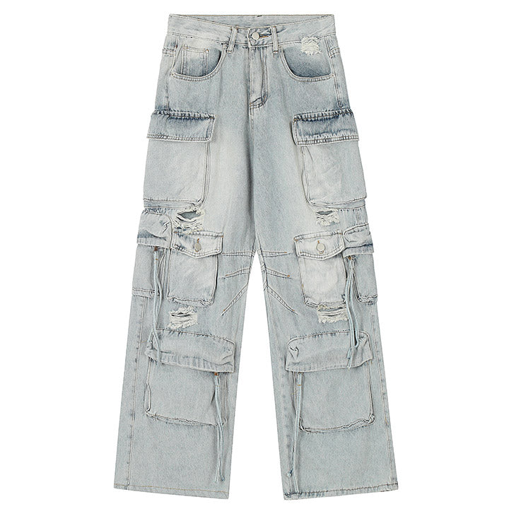 ripped side pockets cargo jeans