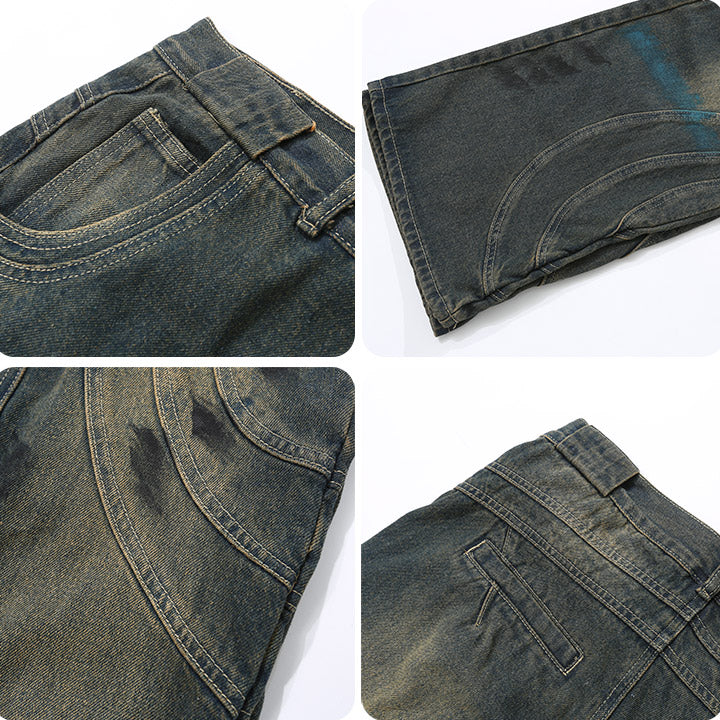 men's line sewing washed jeans