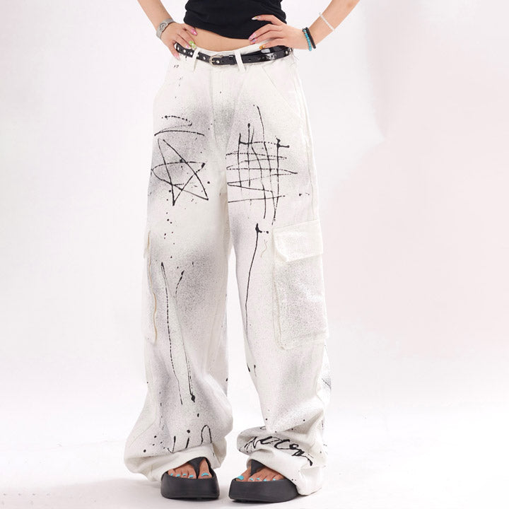 star pattern loose style jeans