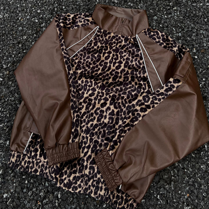 brown bomber jacket leopard print