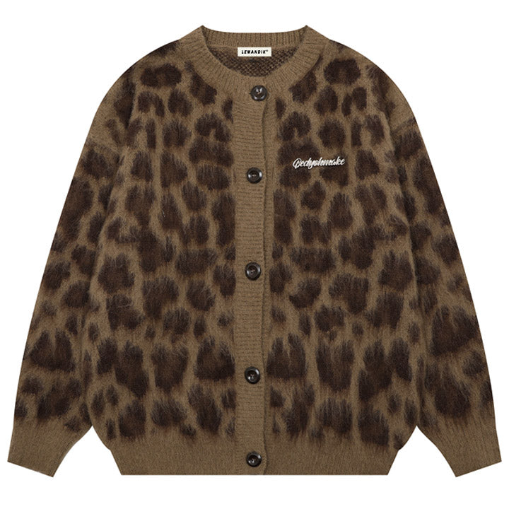 brown sweater cardigan cheetah print