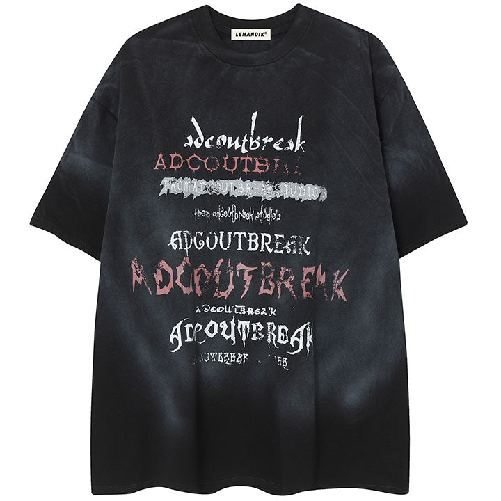 LEMANDIK® Distressed Washed T-shirt Letter Graffiti