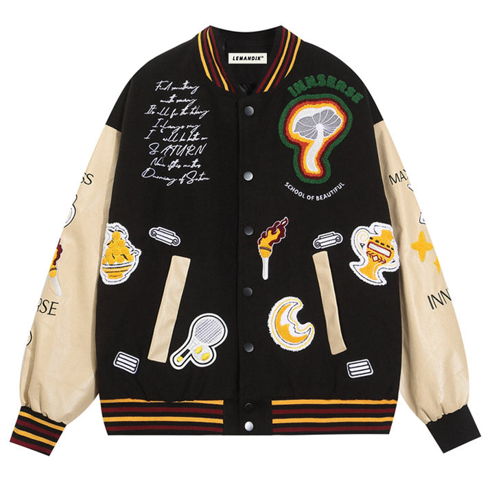 men’s embroidery black varsity jacket