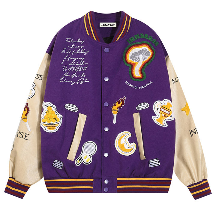 embroidery tennis racket purple varsity jacket