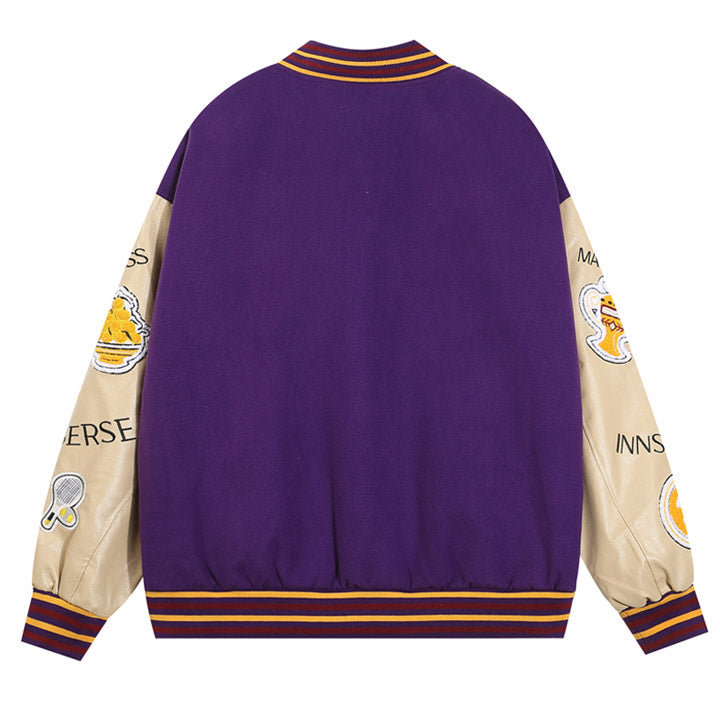 embroidery letter and pattern baseball jacket