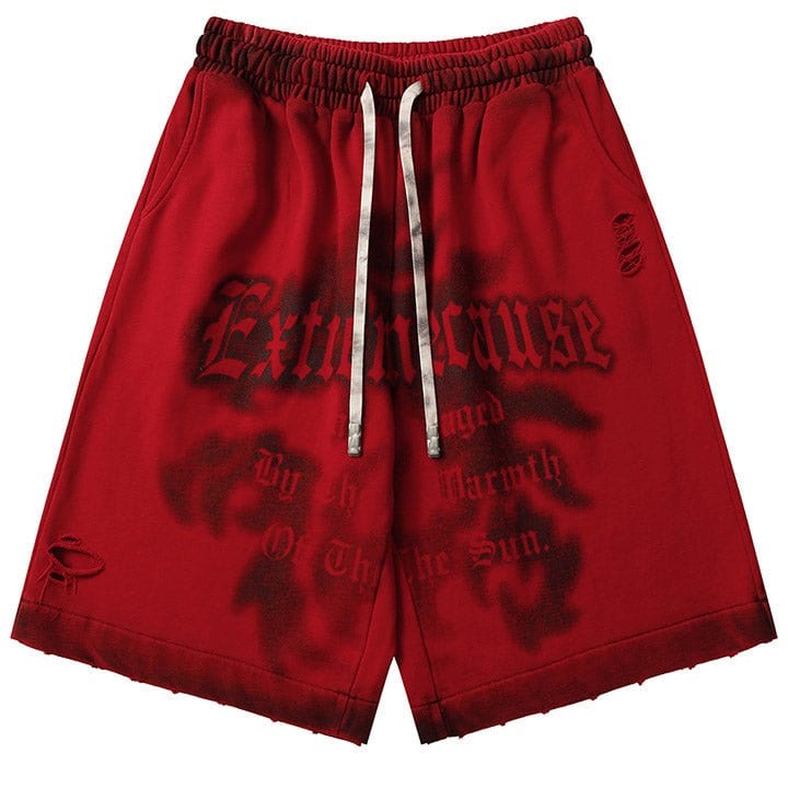 gothic letters embroideried red shorts