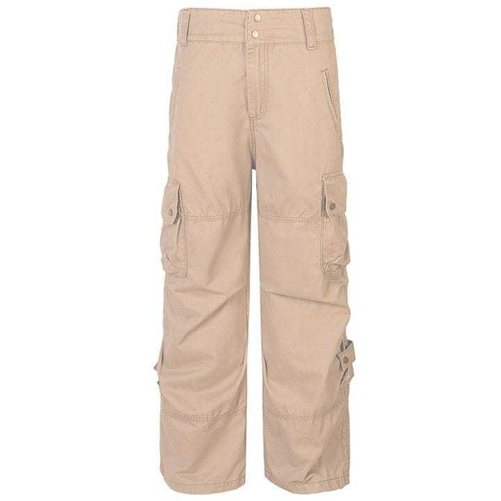 khaki elastic waist cargo jeans