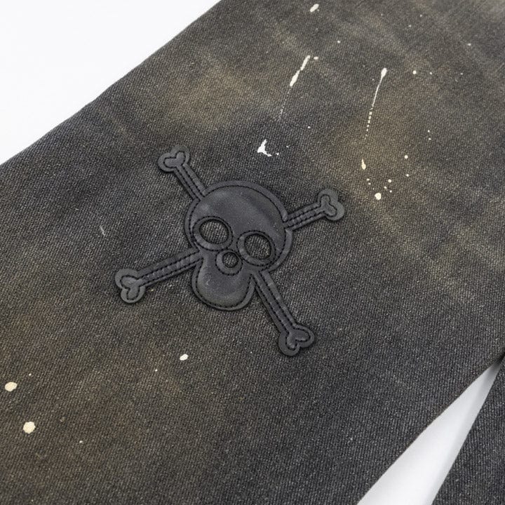 skull splash ink micro - flared jeans