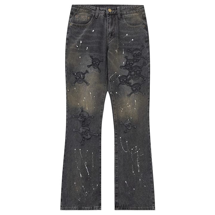 splash ink skull patch jeans