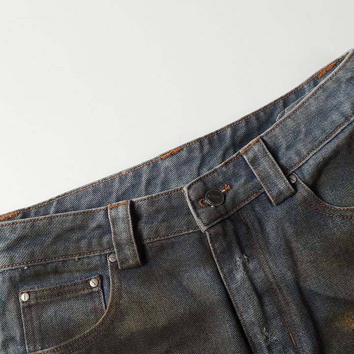 Men's blue distressed denim shorts