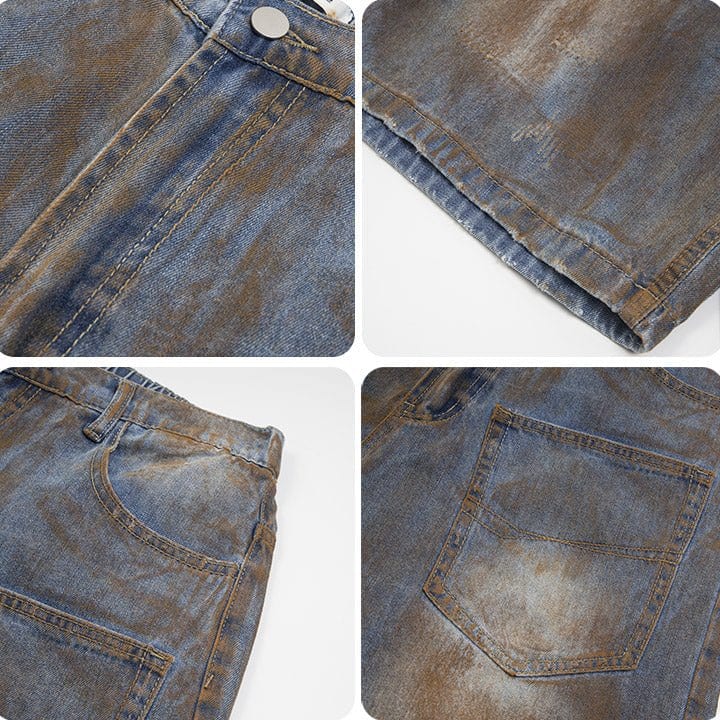 Retro dirty wash denim shorts