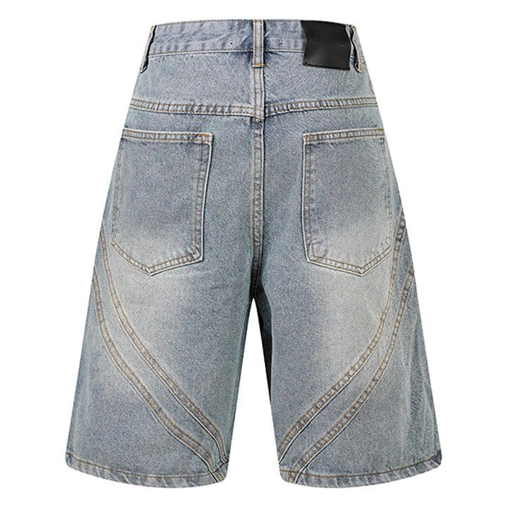 line patch distressed shorts