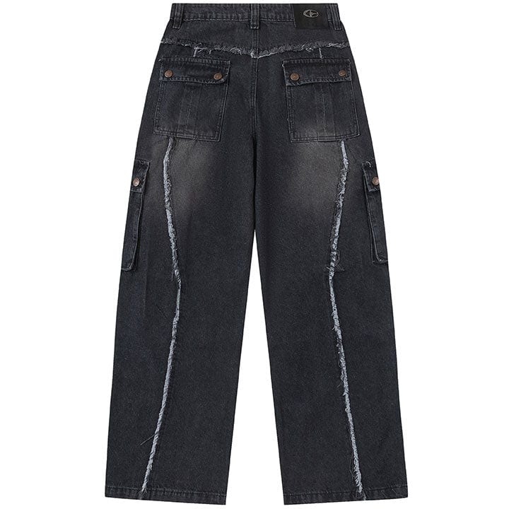 ripped line patch cargo jeans