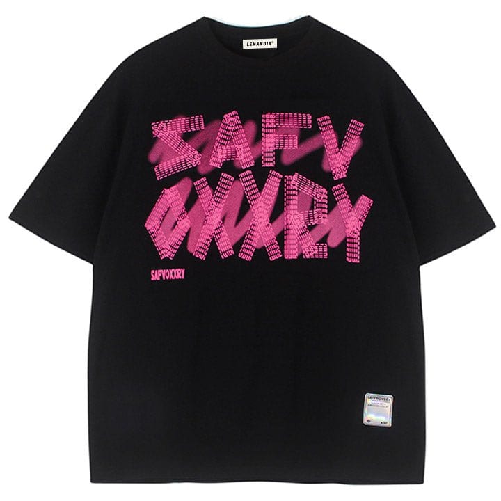 foam pink letters black t - shirt