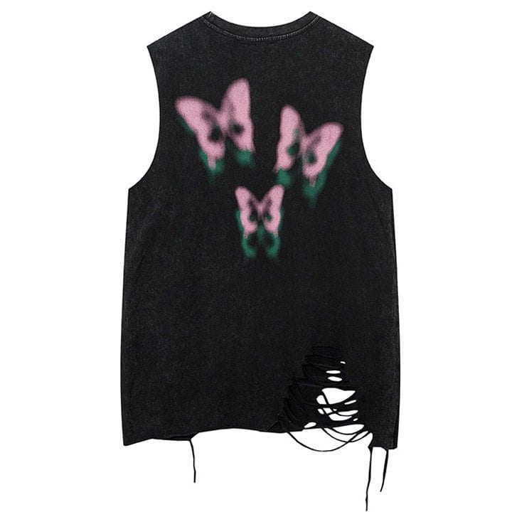 blur butterfly print sleeveless t - shirt for men