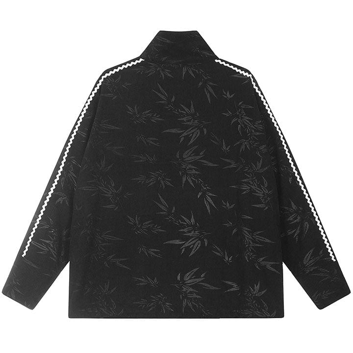 Chinese style black jacket bamboo leaf print