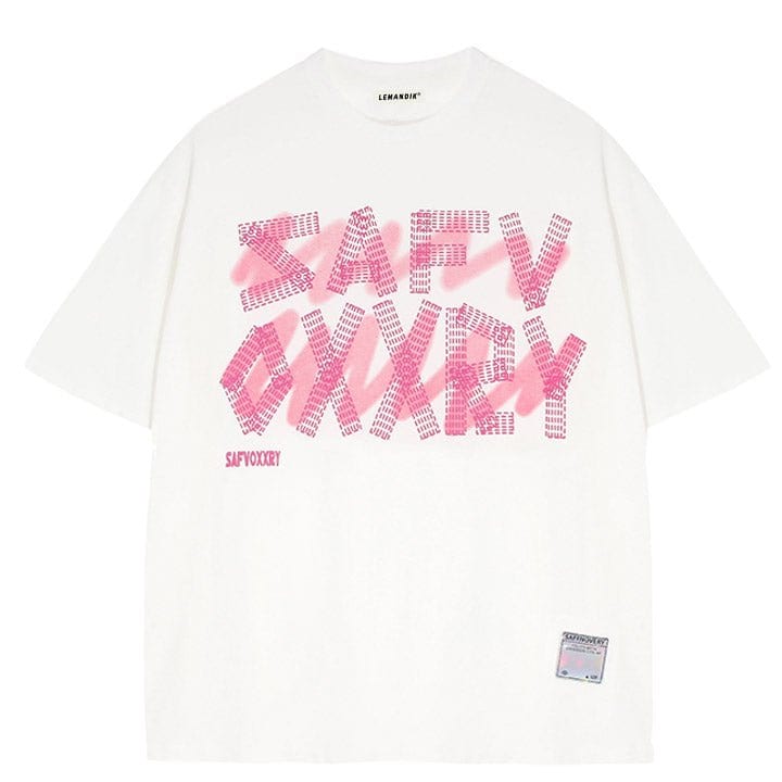 pink foam letteres white t - shirt