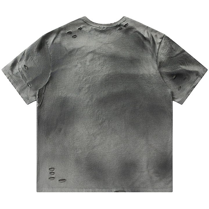 grey gradient holes t - shirt