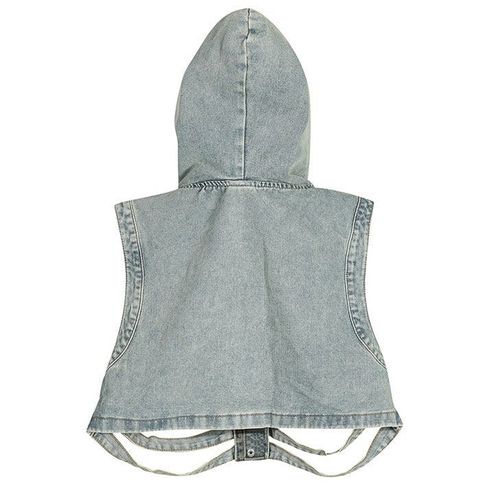 blue hooded denim vest cutout design